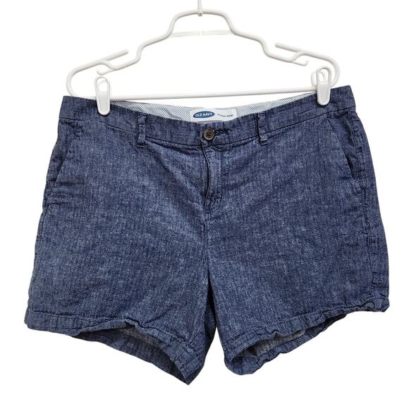 Old Navy Everyday Short Mid Rise Linen Cotton Blend Chambray Blue Plus Size 14 - Picture 1 of 9